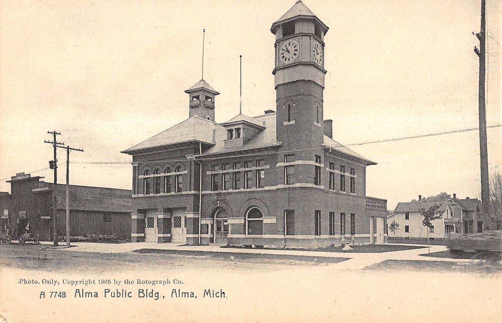 Alma Michigan Alma Public Building Exterior View Antique Postcard