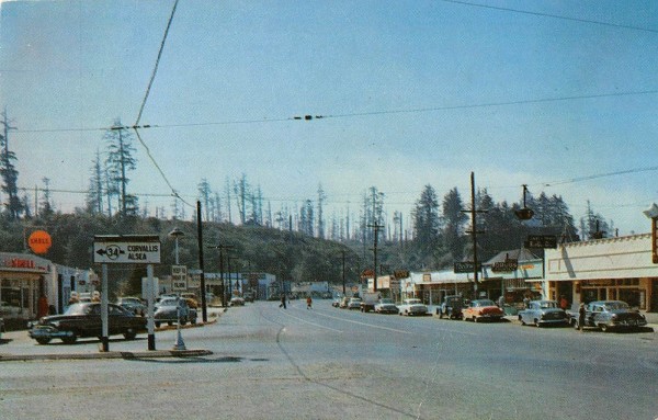 Waldport Oregon street scene Shell Gas Station cafe vintage pc (Y10070 ...