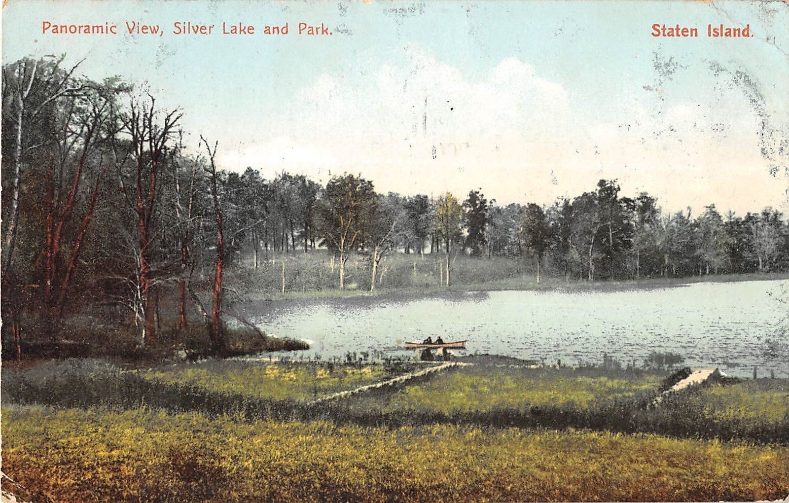 Staten Island New York panoramic view Silver Lake & park boat antique ...