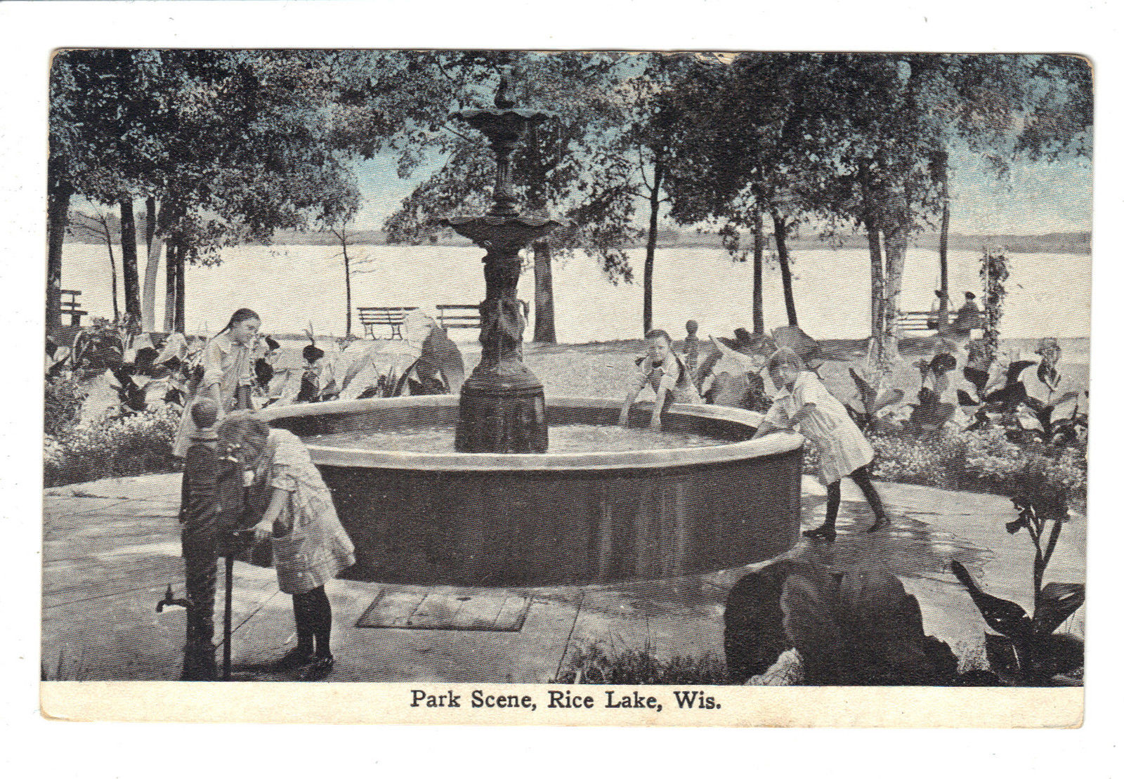 Rice Lake Wisconsin Park Scene Antique Postcard (J3529) Mary L