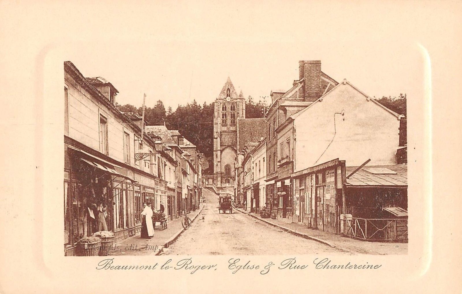 Beaumont Le Roger France Church Rue Chantereine Antique Postcard J26521