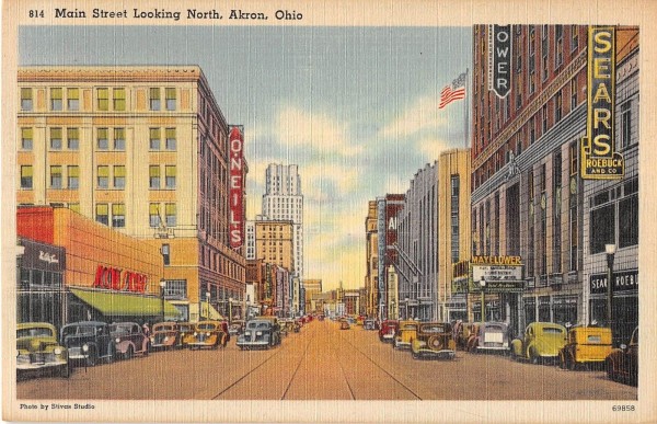 Akron Ohio Main Street Looking North General View Vintage Postcard ...