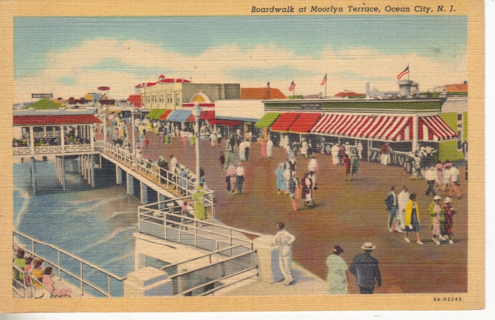 Ocean City New Jersey Boardwalk At Moorlyn Terrace Linen Antique Pc