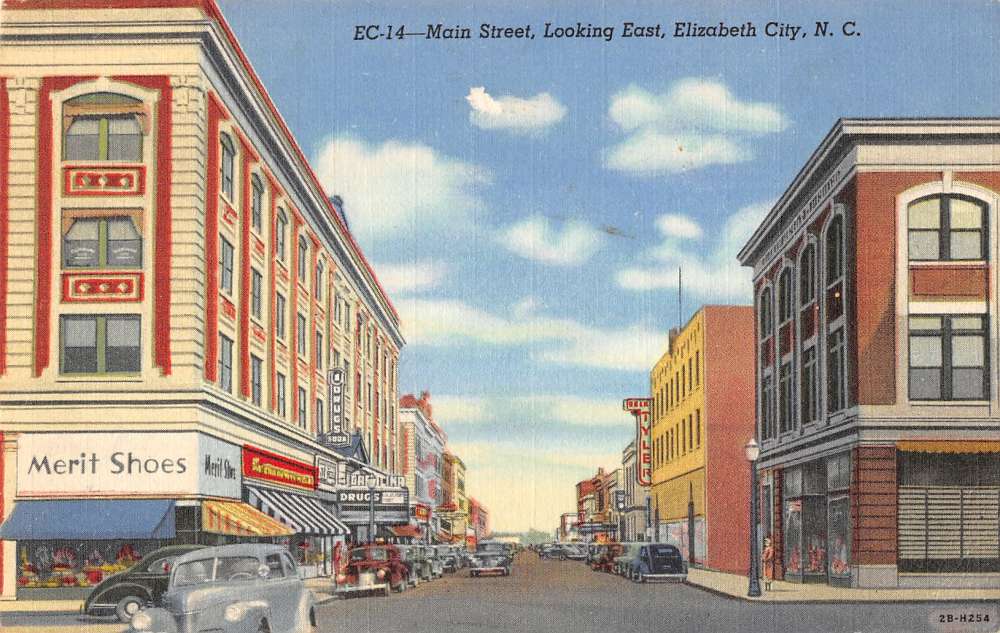 Elizabeth City North Carolina Main Street Scene Linen Antique Postcard K Mary L Martin