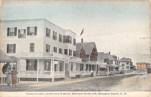 Hampton Beach New Hampshire Ocean Avenue Street Scene Antique Postcard ...