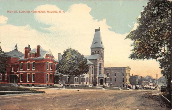 Malone New York Main Street Scene Historic Bldgs Antique Postcard