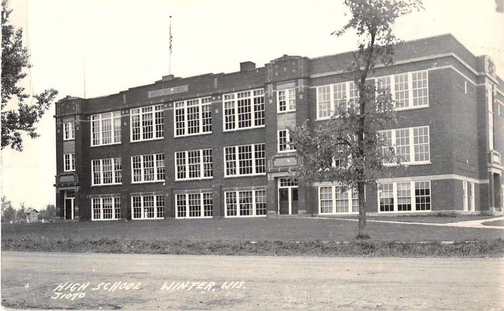 Winter Wisconsin birds eye view local high school real photo pc Z20531