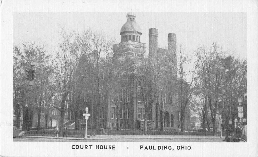 Paulding Ohio birds eye view Paulding Co Court House antique pc Z21785