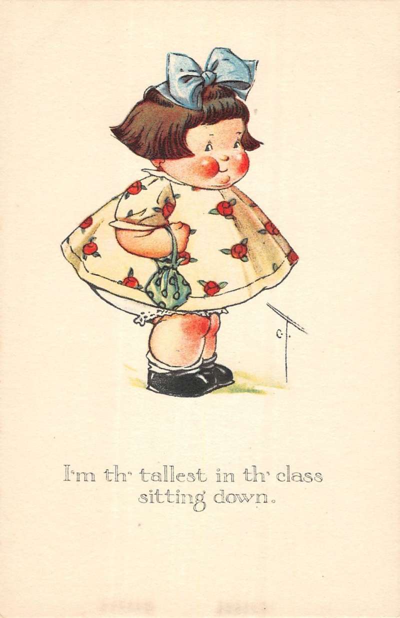 Cartoon Girl Chubby With Bow Antique Postcard K39270