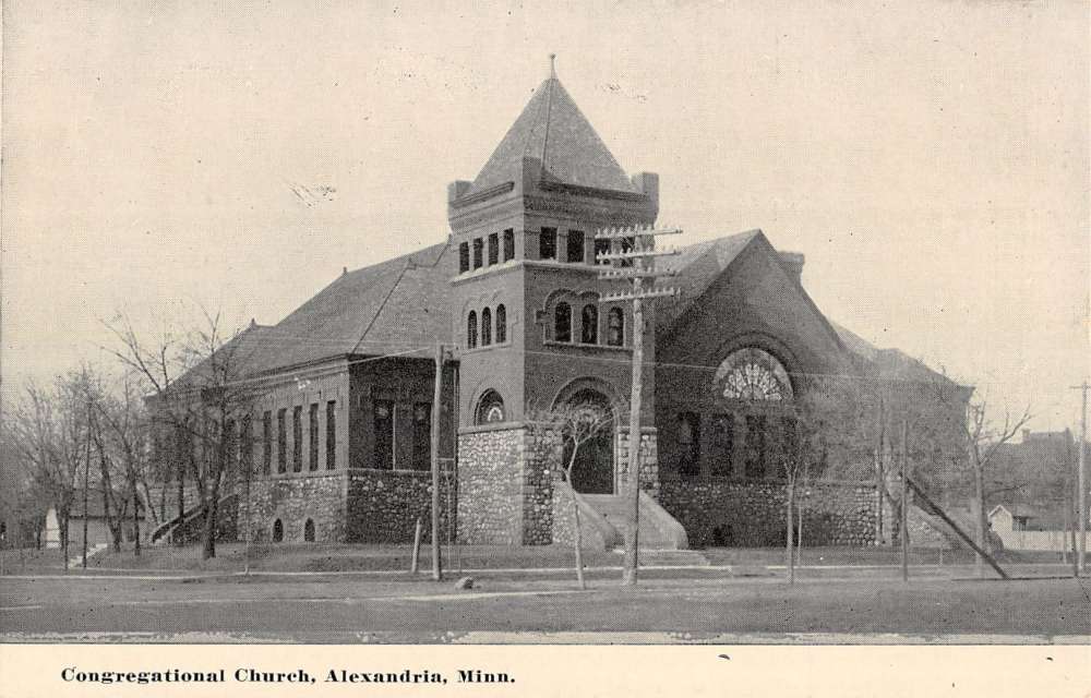 Alexandria Minnesota Congregational Church Street View Antique Postcard ...