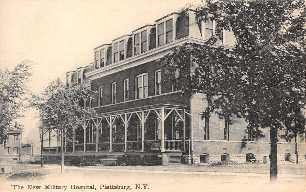 Plattsburg New York New Military Hospital Street View Antique Postcard 