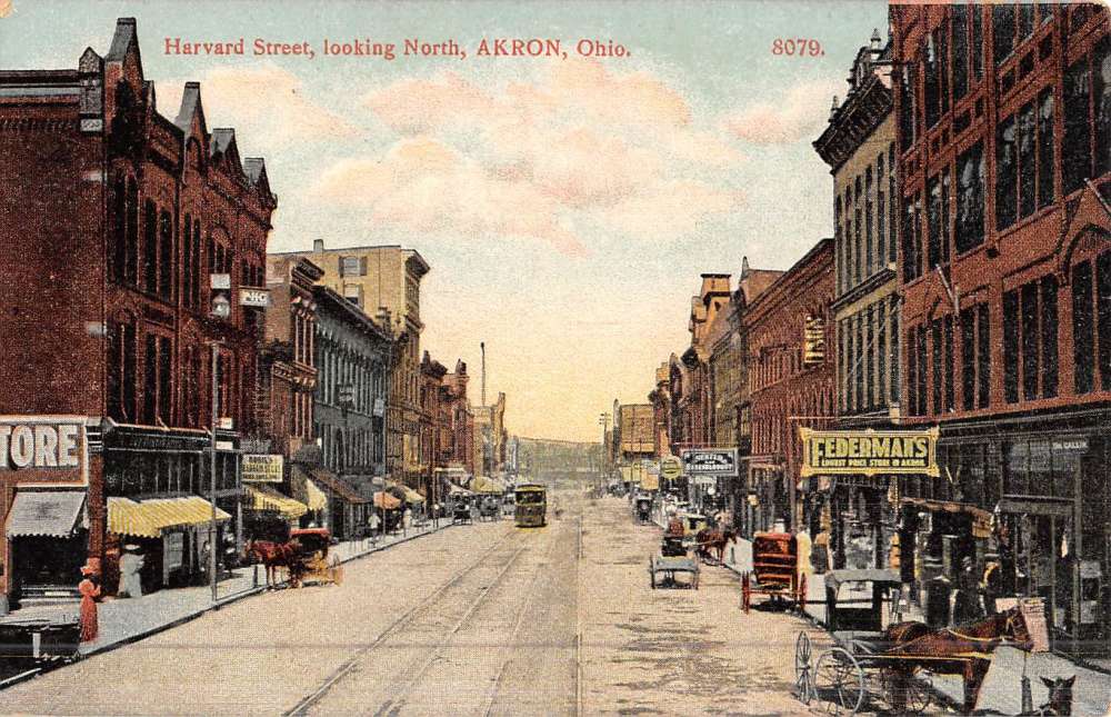 Akron Ohio Harvard Street Scene Historic Bldgs Antique Postcard K48250