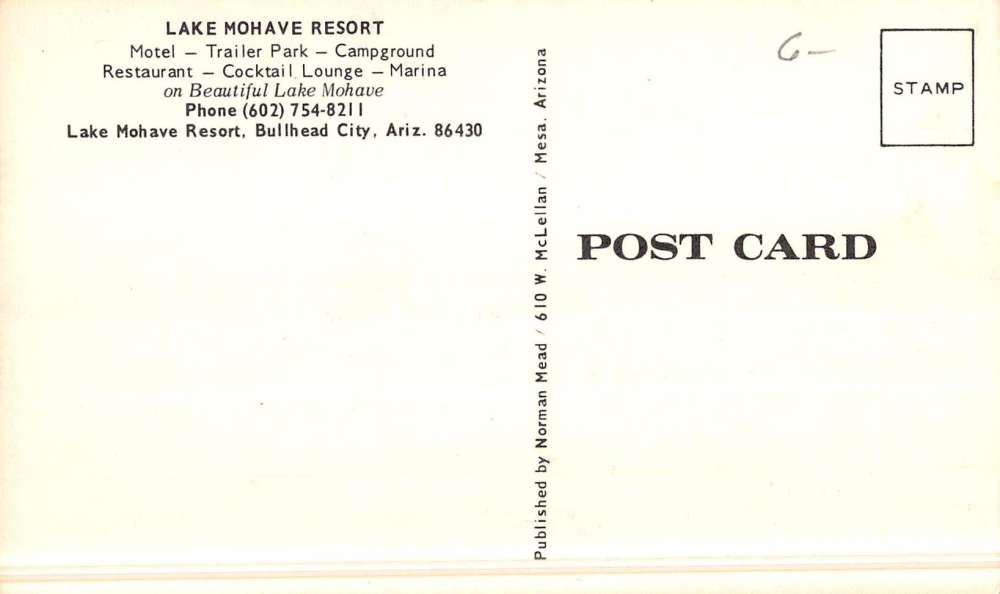 Bullhead City Arizona Lake Mohave Resort Birdseye View Vintage Postcard ...