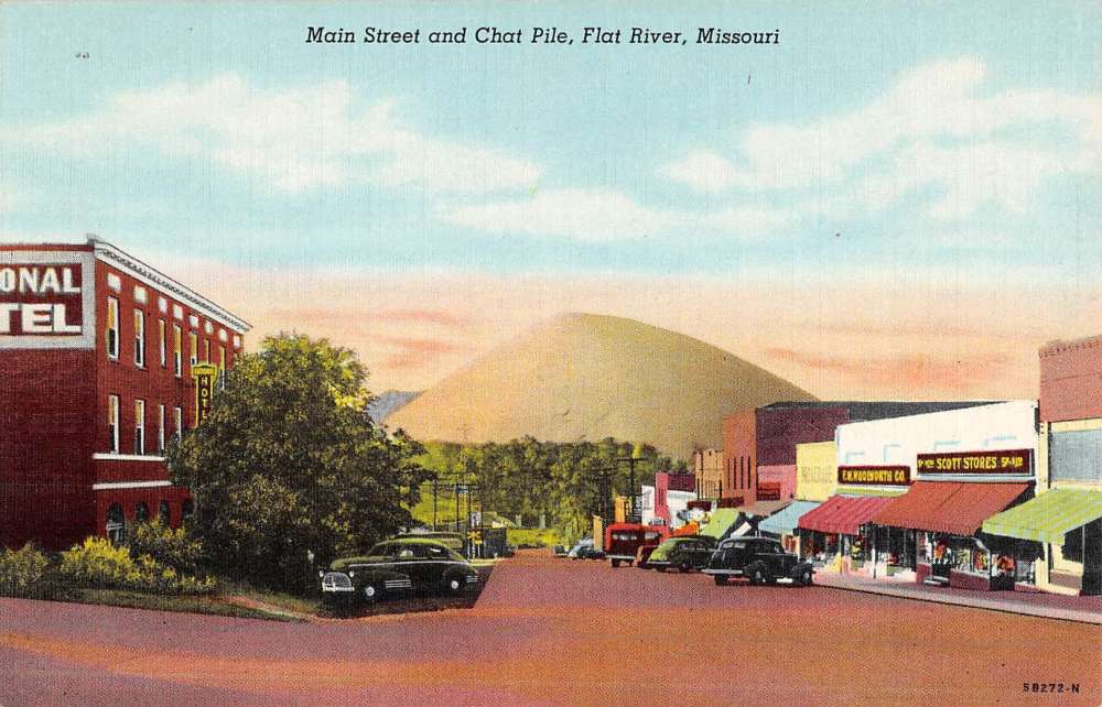 Flat River Missouri Main Street Scene Chat Pile Antique Postcard K51222