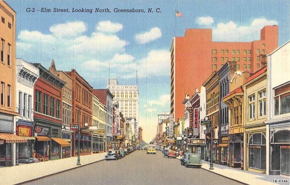 Greensboro North Carolina Elm Street Scene Antique Postcard K53696