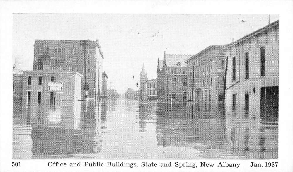 New Albany Ohio Office Bldgs Flood Antique Postcard K63978 Mary L