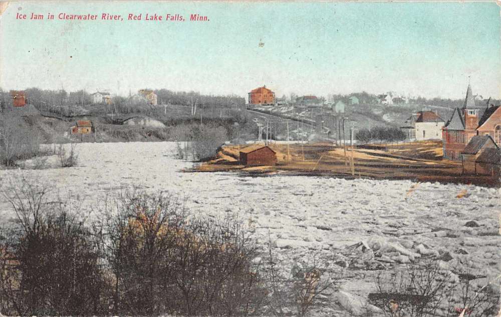 Red Lake Falls Minnesota Clearwater River Waterfront Antique Postcard