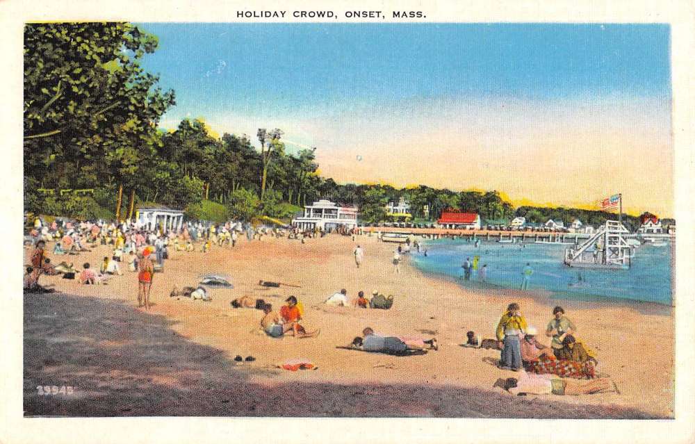 Onset Massachusetts Holiday Crowd Beach Scene Antique Postcard K68093 ...