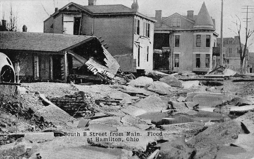 Hamilton Ohio South B Street Scene Flood Scene Antique Postcard K76631 ...