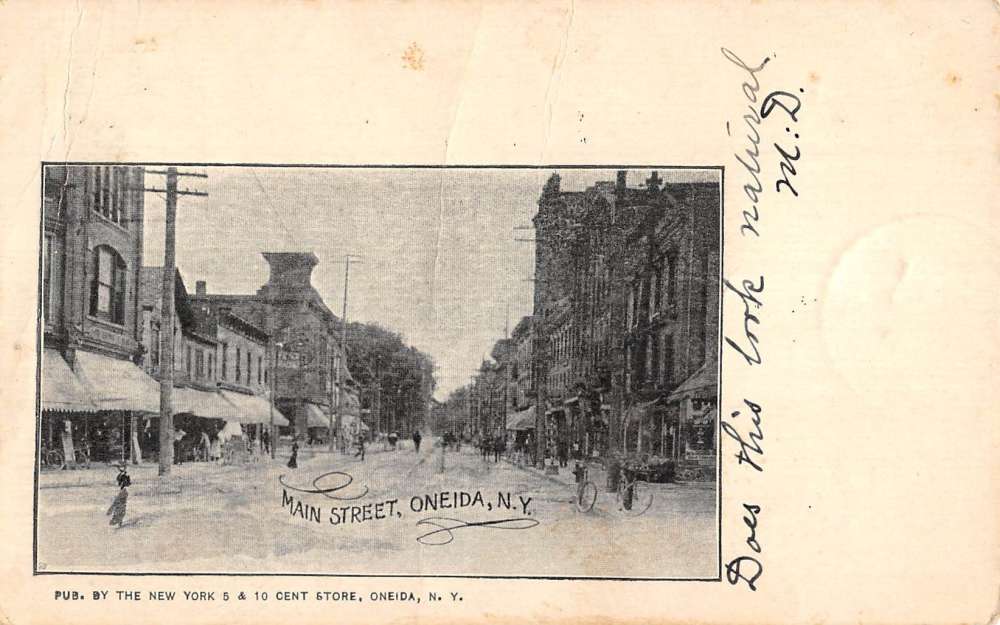 Oneida New York Main Street Scene Historic Bldgs Antique Postcard