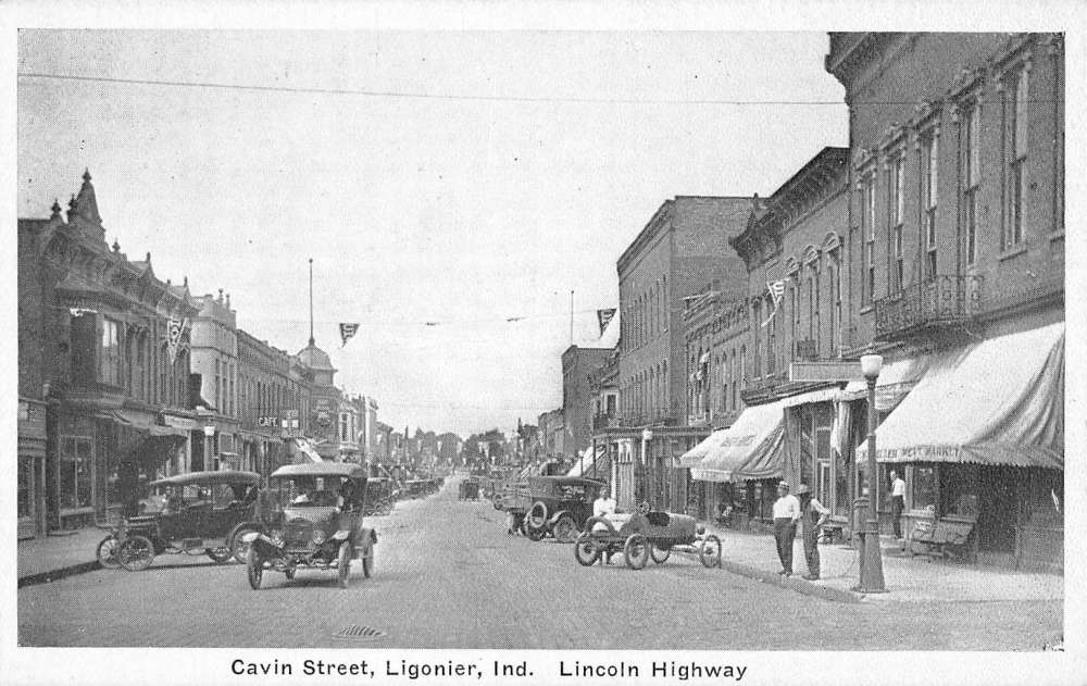 Ligonier Indiana Cavin Street Scene Historic Bldgs Antique Postcard ...