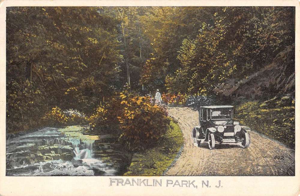 Franklin Park New Jersey Car Waterfall Roadway Antique Postcard K80329 ...