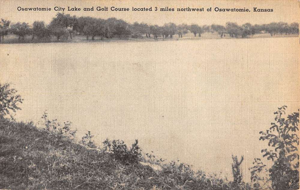 Osawatomie Kansas City lake Golf Course Waterfront Antique Postcard