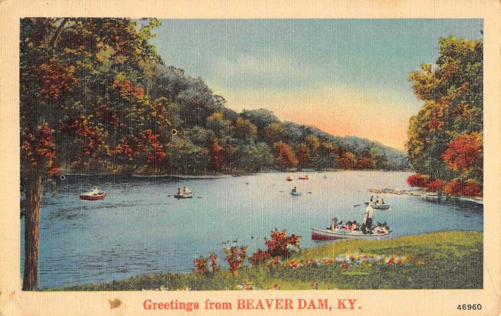 Beaver Dam Kentucky Row Boat Waterfront Greeting Antique Postcard