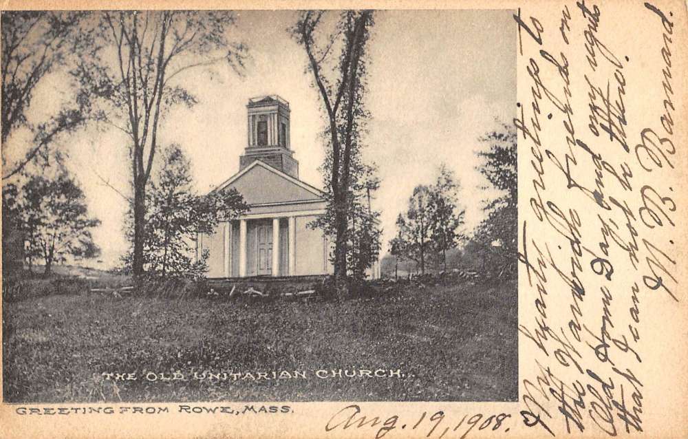 Rowe Massachusetts Old Unitarian Church Street View Antique Postcard