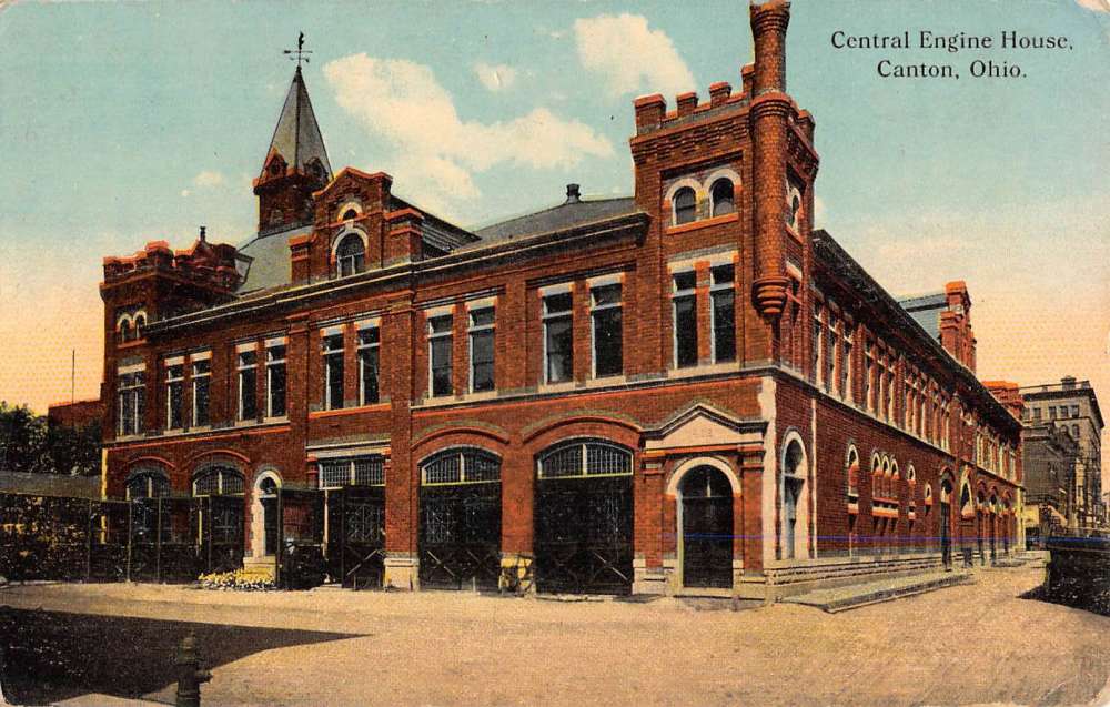 Canton Ohio Central Engine House Street View Antique Postcard K87828
