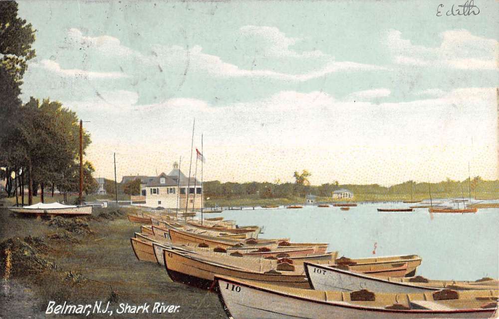Belmar New Jersey Shark River Rowboat Waterfront Antique Postcard ...
