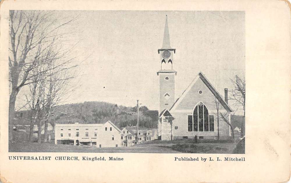 Kingfield Maine Universalist Church Street View Antique Postcard K94222 Mary L Martin Ltd 4051