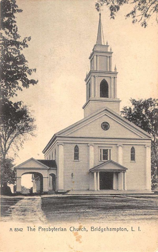 Bridgehampton New York Presbyterian Church Street View Antique Postcard K97896