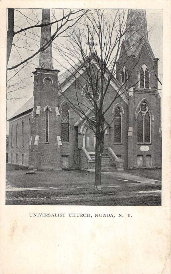 Nunda New York Universalist Church Street View Antique Postcard K97897