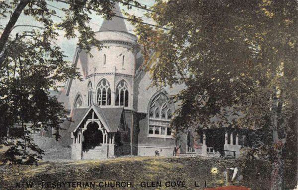 Glen Cove New York New Presbyterian Church Street View Antique Postcard K97901