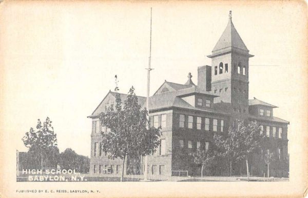 Babylon New York High School Street View Antique Postcard K97959