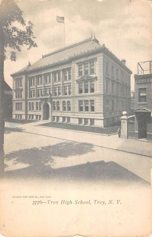 Troy New York High School Street View Antique Postcard K97965