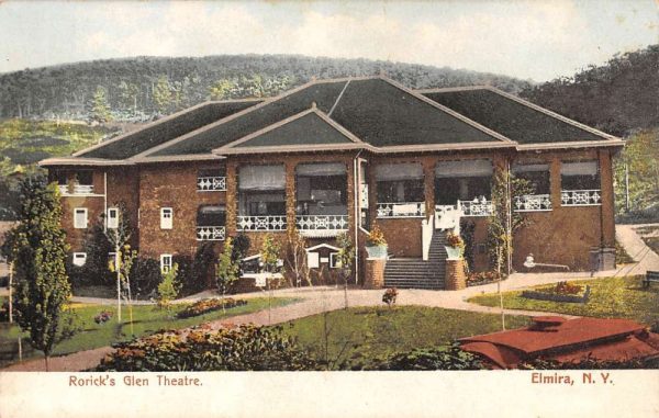 Elmira New York Roricks Glen Theatre Street View Antique Postcard K98000