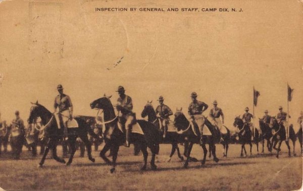 Camp Dix New Jersey General Staff Inspection Horses Antique Postcard K98314