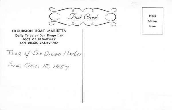 San Diego California Harbor Excursion Boat Marietta Vintage Postcard K98376 - Image 2