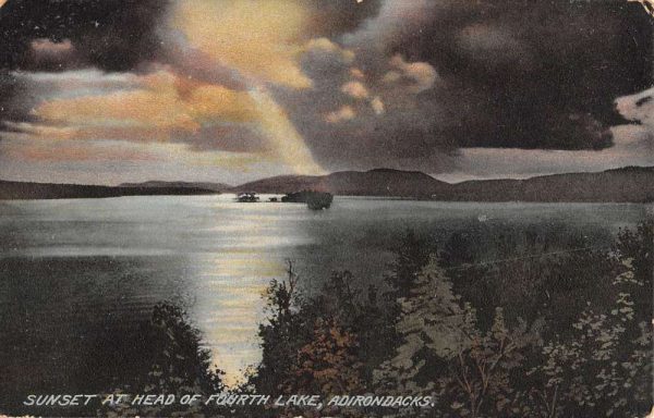 Fourth Lake New York Sunset Waterfront Scene Antique Postcard K98894