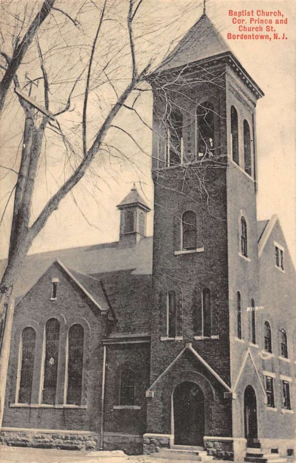 Bordentown New Jersey Baptist Church Street View Antique Postcard K99028