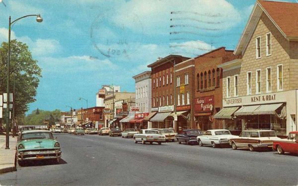 East Aurora New York birds eye view Main St business district vintage pc Z49147