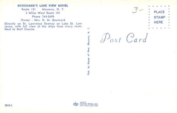 Massena New York Bouchards Lake View Motel Vintage Postcard K99170 - Image 2