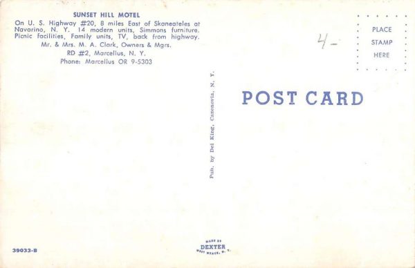 Marcellus New York Sunset Hill Motel Street View Vintage Postcard K99194 - Image 2