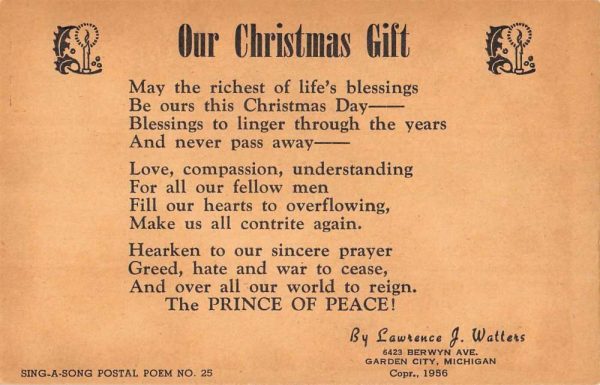 Garden City Michigan Christmas Gift Poem Antique Postcard K99417