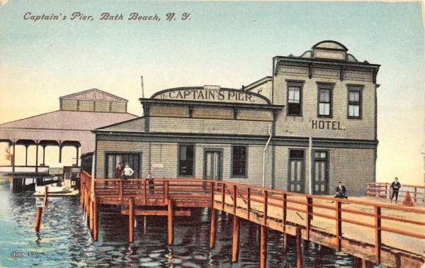 Bath Beach New York Captains Pier Waterfront Antique Postcard K99477