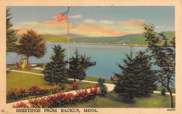 Backus Minnesota Scenic Waterfront Greeting Antique Postcard K99553