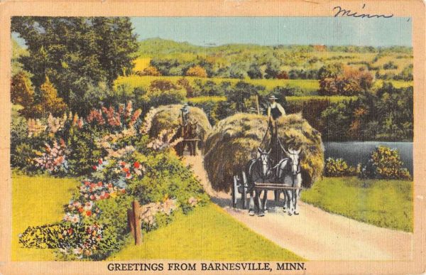 Barnesville Minnesota Horse Hay Cart Greeting Antique Postcard K99558