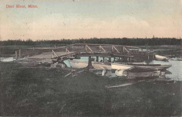 Deer River Minnesota Bridge Waterfront Antique Postcard K99583